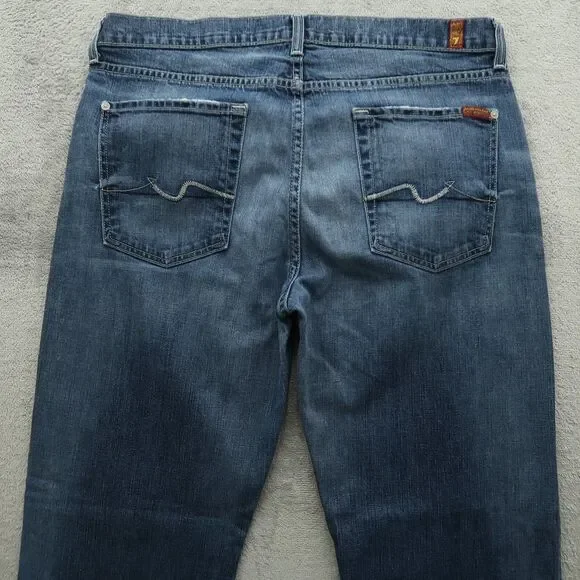 7 For All Mankind Jeans Mens 36x33 Blue Relaxed Fit Straight Medium Stone Wash - Picture 13 of 16